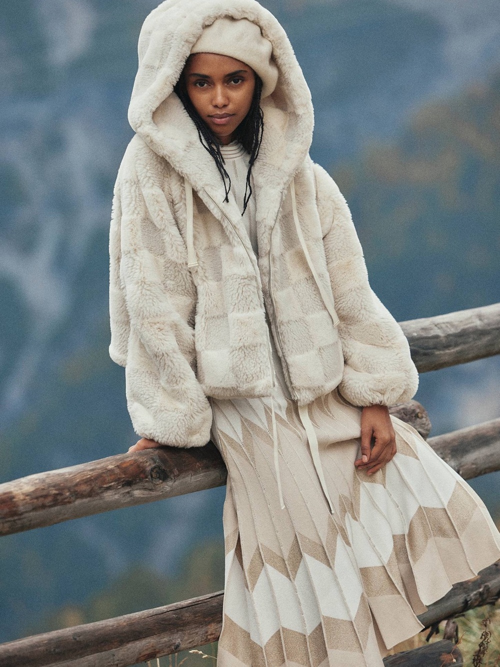 By Anthropologie Cropped Faux Fur Hoodie Jacket